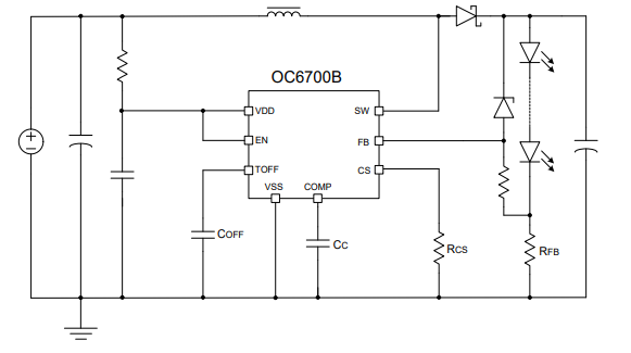 恒流升压调光芯片型号OC6700B电路图原理