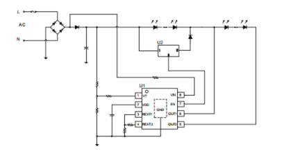 灯珠串并切换线性全电压芯片SM2099E应用电路图


